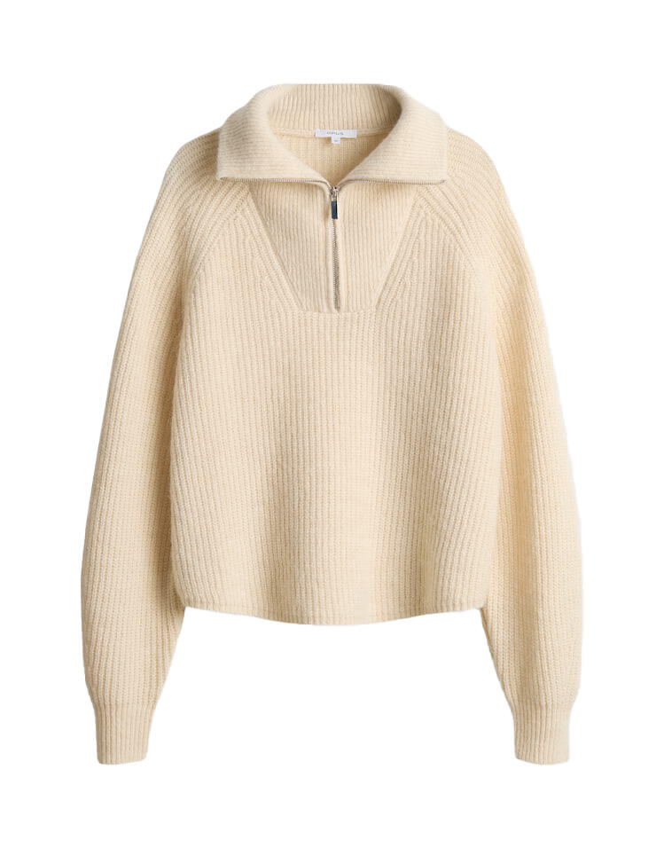 Opus - Loose Rippstrick Troyer aus recyceltem Polyester Mix - Poy beige - Gr. - 34 von Opus