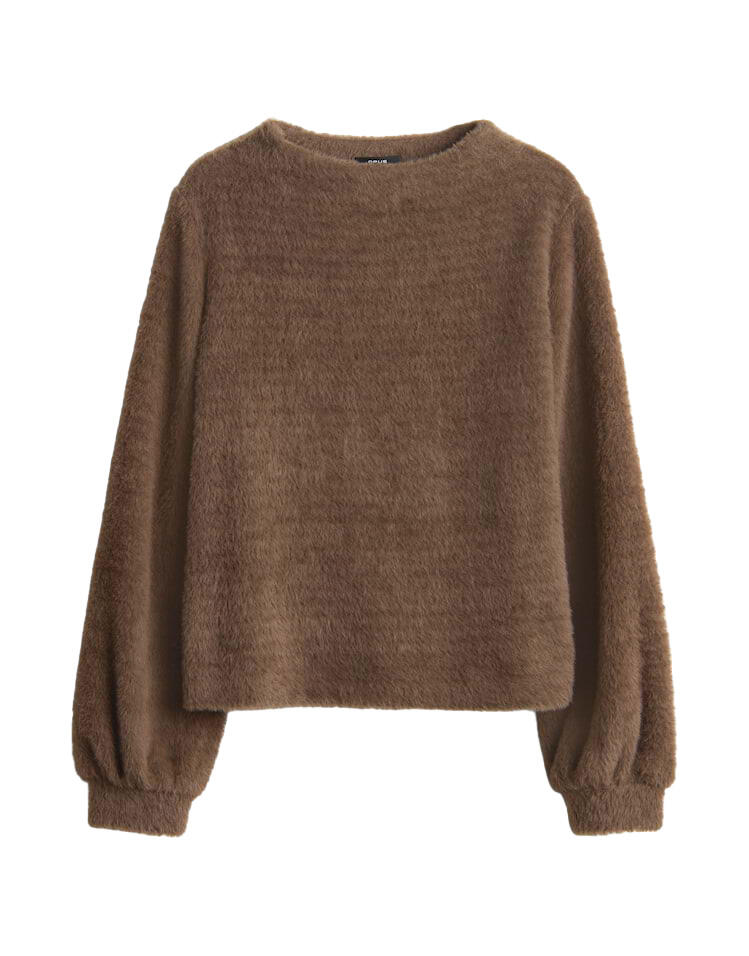 Opus - Regular Sweatshirt aus flauschigem Effektgarn - Gufemi braun - Gr. - 36 von Opus