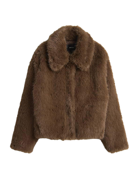Opus - Regular verkürzte Jacke in Felloptik - Hajora braun - Gr. - 42 von Opus
