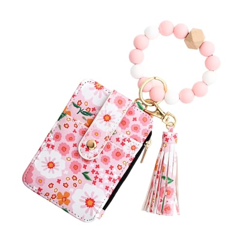 Flower Wallet Purse, ID Bag Floral Print, Wallet Without Silicone Beads, Tassel Wallet, Folded Edge Wallet, Faux Leather Small Wallet, Credit Card Wallet, Silicone Bracelet Wallet von Opvonxeh