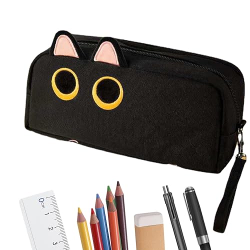 Opvonxeh Federmäppchen mit Katzenmotiv, Federmäppchen mit Reißverschluss und niedlicher Katze | geräumiges Federmäppchen im Inneren in Katzenform, Stifteorganizer von Multifonctio, Schwarz , Se von Opvonxeh