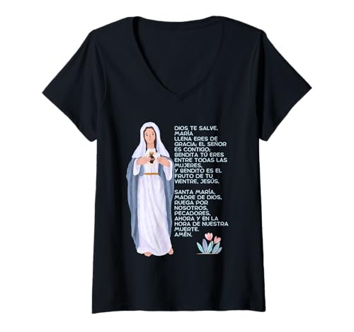 Damen Gott salbe, María T-Shirt mit V-Ausschnitt von Oraciones Católicas