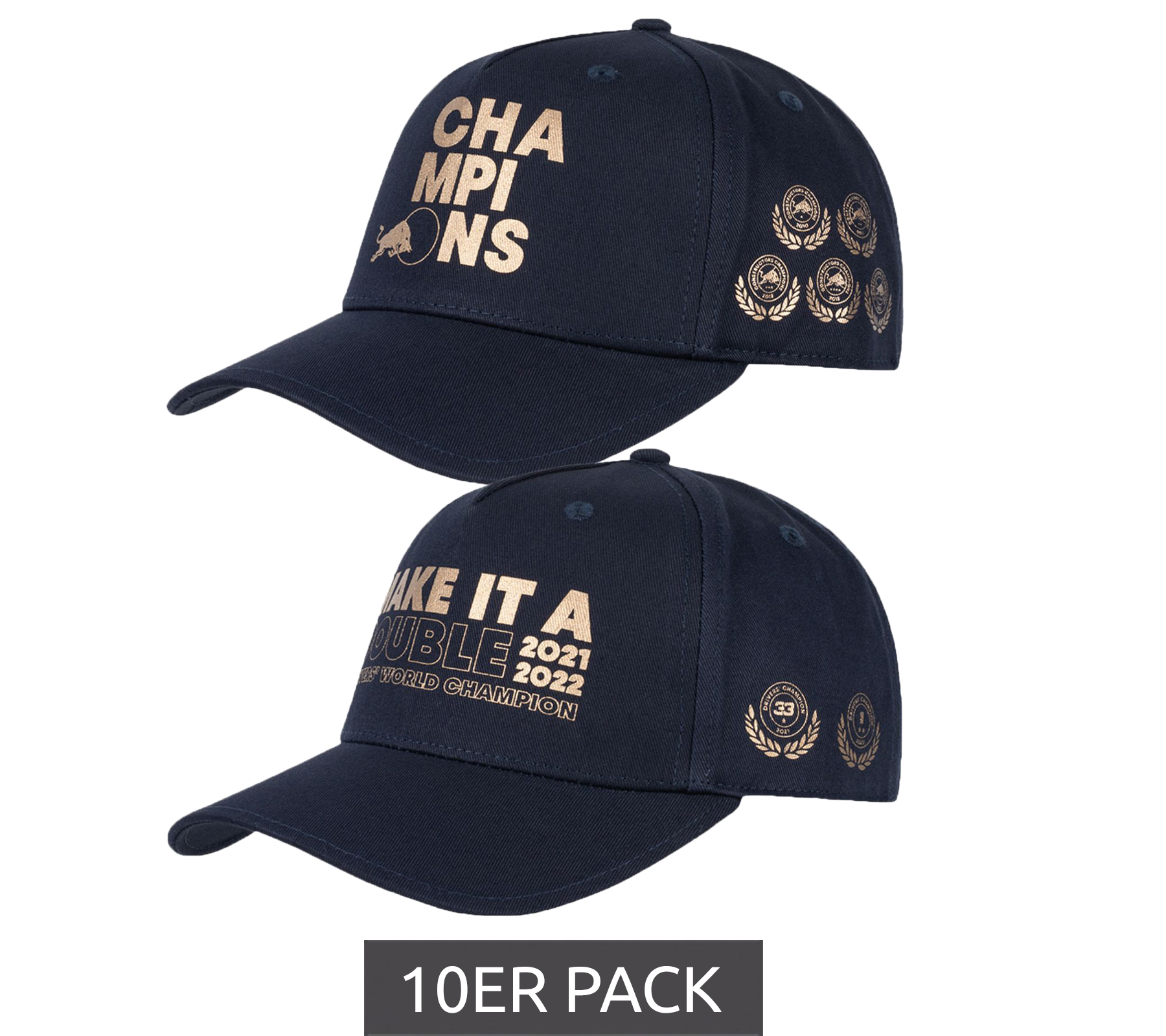 10er Sparpack Oracle Red Bull Racing x Verstappen FW 2022 Champions Meisterschafts-Cap "Make it a double" oder "Champions" Navy von Oracle Red Bull Racing
