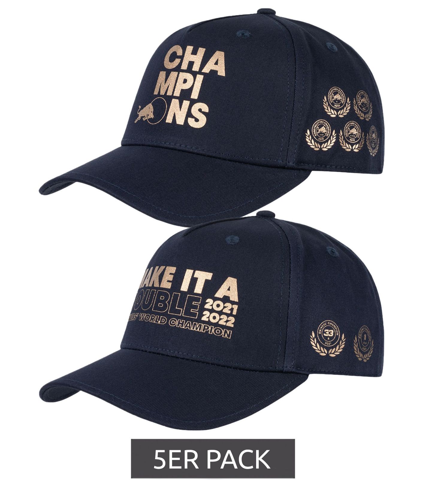 5er Pack Oracle Red Bull Racing x Verstappen FW 2022 Champions Meisterschafts-Cap "Make it a double" oder "Champions" Navy von Oracle Red Bull Racing