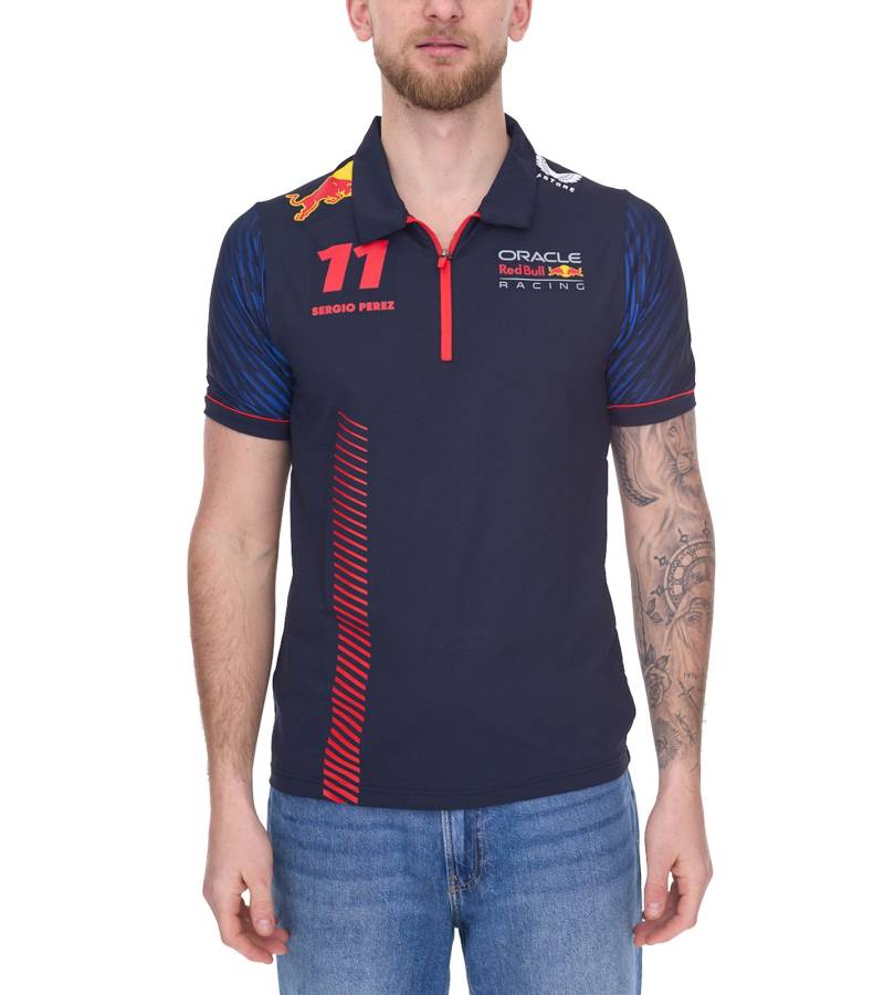 Oracle Red Bull Racing F1 Sergio Perez Herren Polo-Hemd mit Grafikdruck auf Front- und Rückseite Polo-Shirt TM3182 Navy von Oracle Red Bull Racing