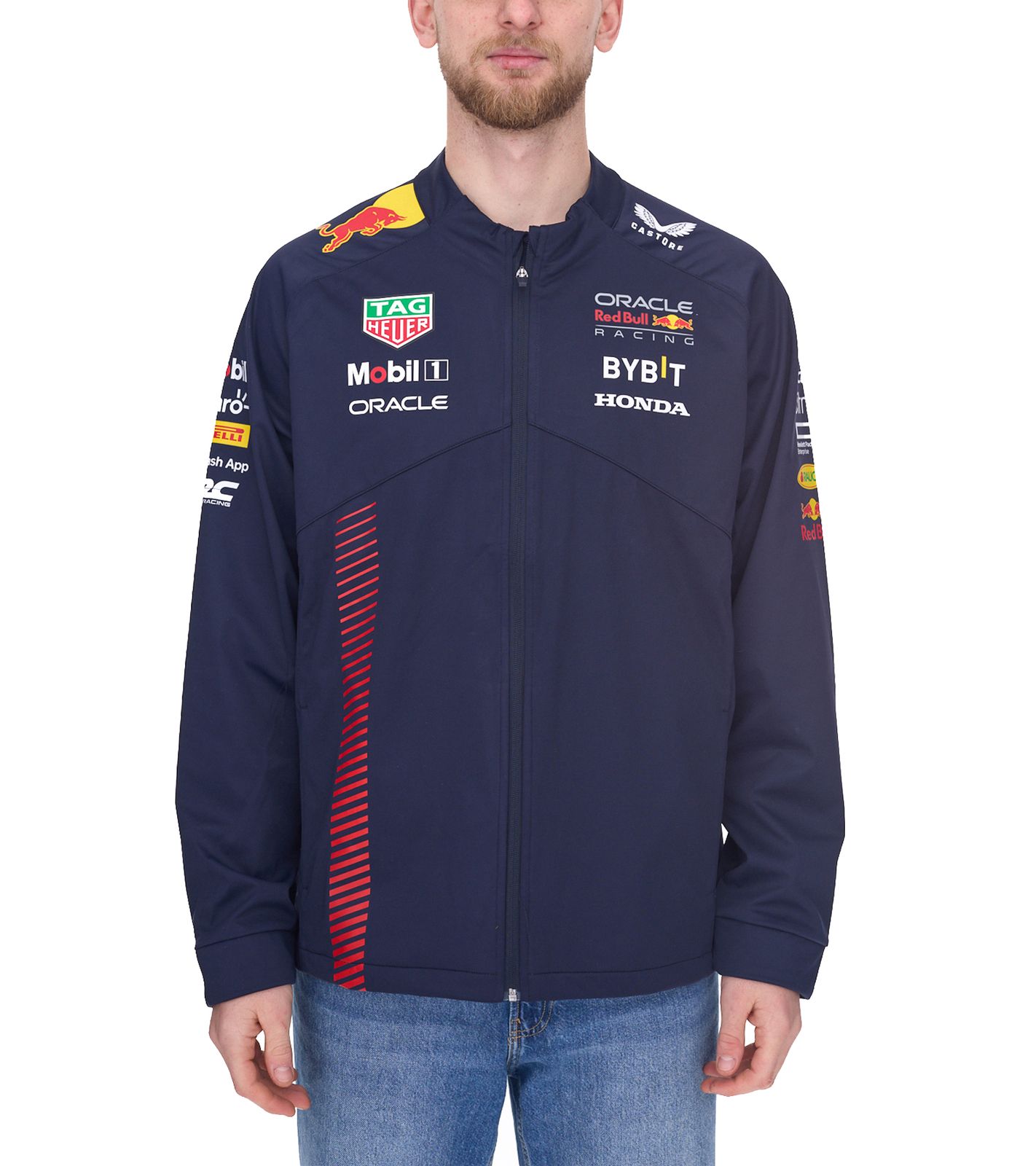 Oracle Red Bull Racing Formel 1 F1 Herren Softshell-Jacke mit großem Artwork-Print auf der Rückseite Übergangs-Jacke TU2649 Navy von Oracle Red Bull Racing