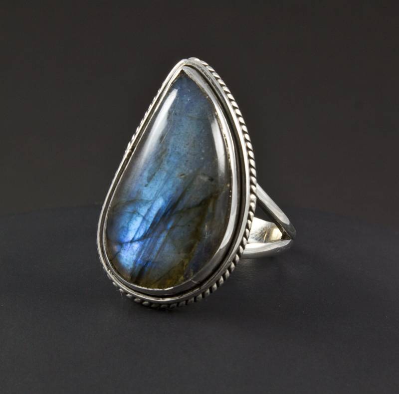 sterling Silber Labradorit Ring Größe 7 von OracleFineJewelry
