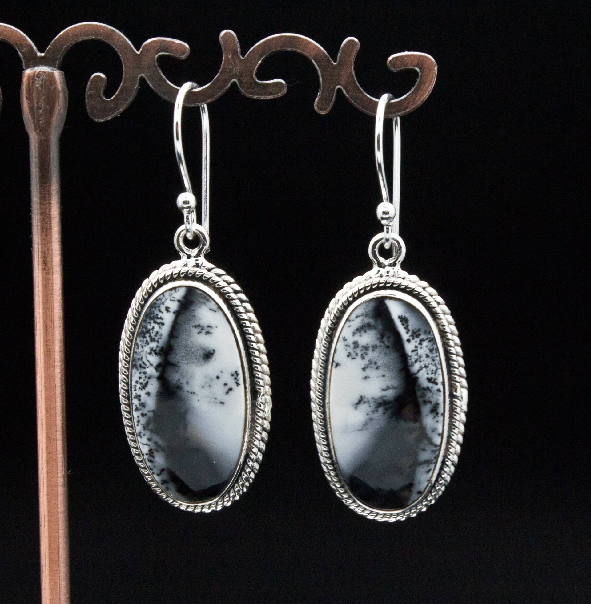 sterling Silver Dendritic Opal Ohrringe von OracleFineJewelry