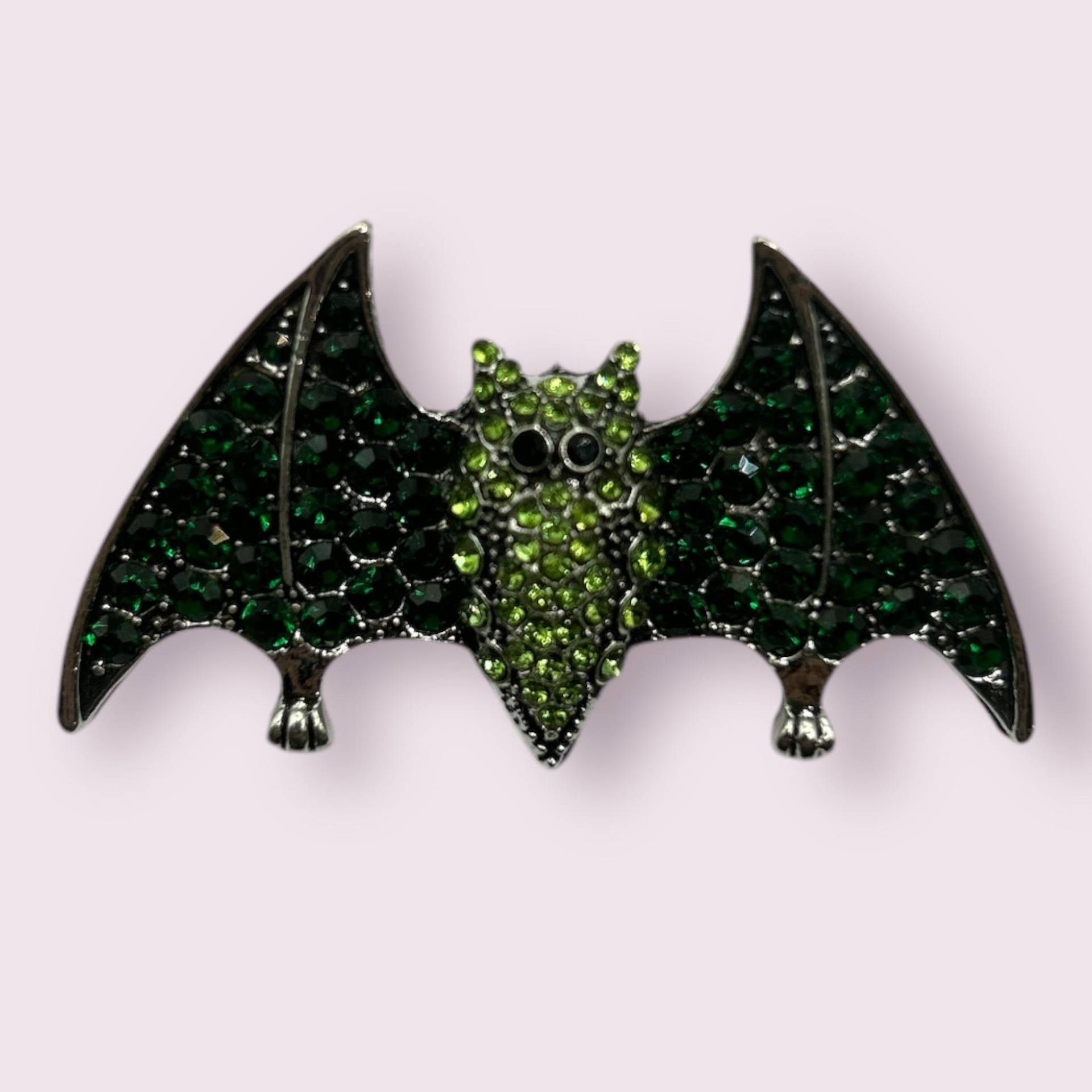 Fledermaus Emaille Brosche Mit Strasssteine Silbergrün von Oracleoflumos