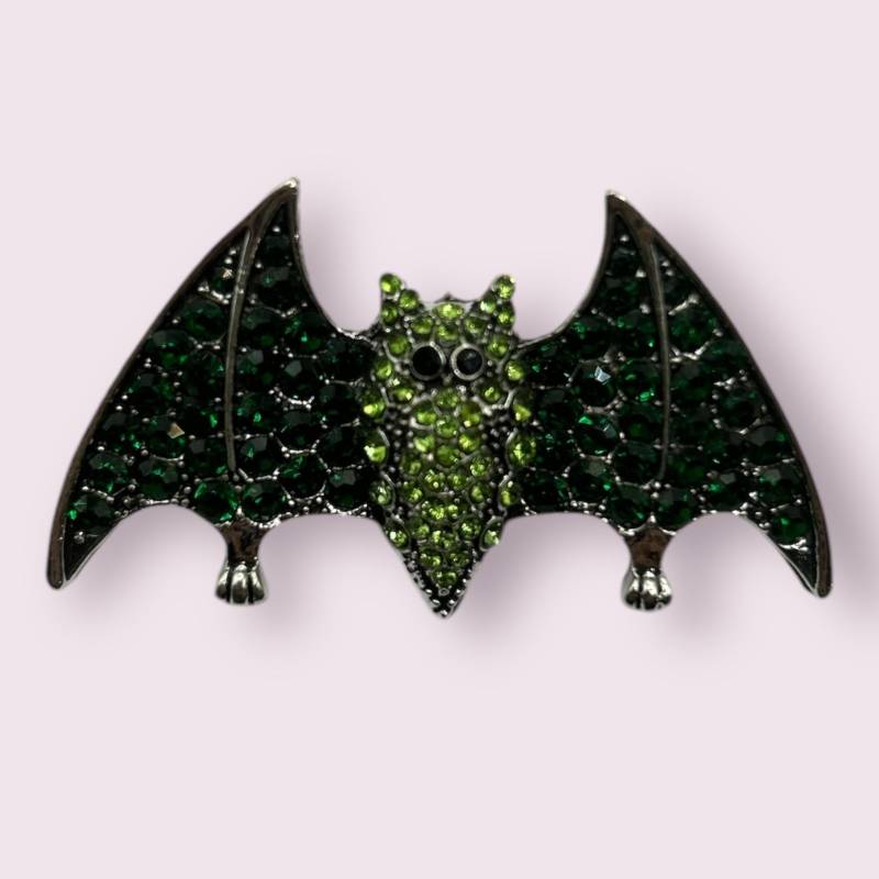 Fledermaus Emaille Brosche Mit Strasssteine Silbergrün von Oracleoflumos