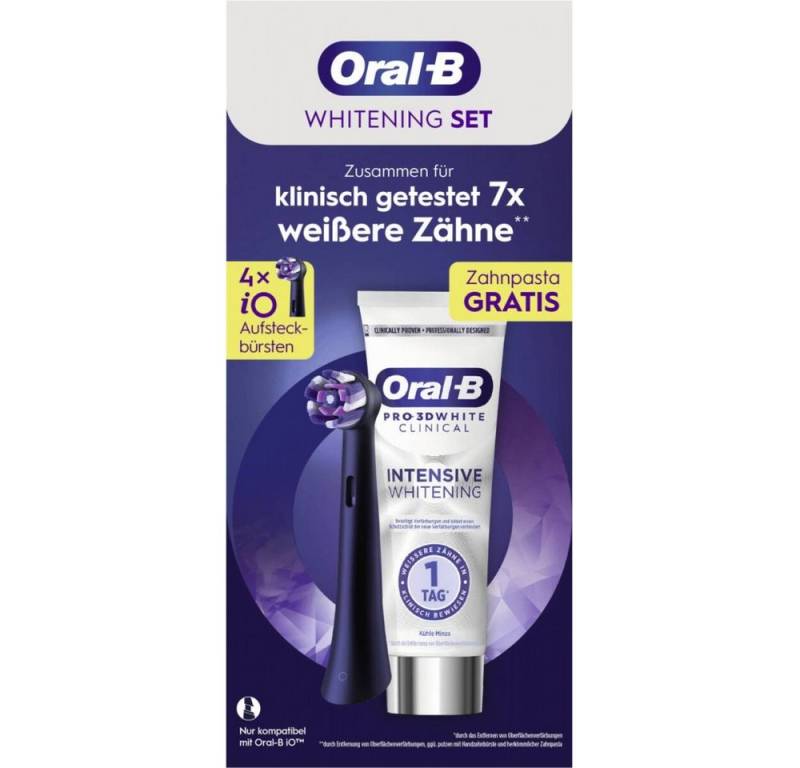 Oral-B Elektrische Zahnbürste 0058407 Radiant White 4er + 3D White Clinical Minze Zahnbürsten, 4 Stück, Mikrovibrationen für sanfte Reinigung von Oral-B