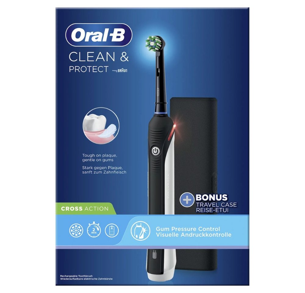 Oral-B Elektrische Zahnbürste Clean & Protect Cross Action Black, Aufsteckbürsten: 1 St., inkl. Reise-Etui von Oral-B