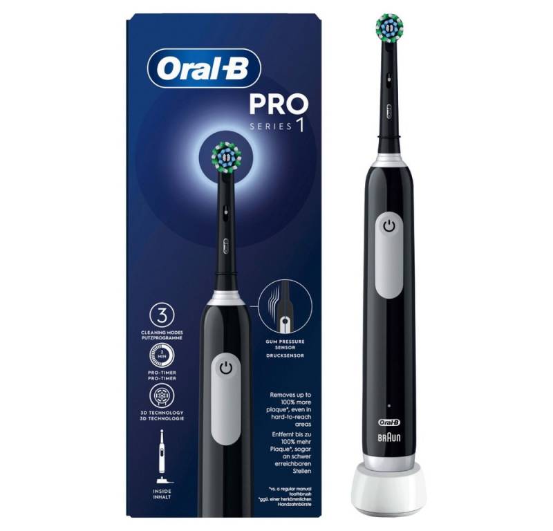 Oral-B Elektrische Zahnbürste PRO 1 Cross Action Black, Aufsteckbürsten: 1 St., mit Drucksensor & 3 Modi von Oral-B