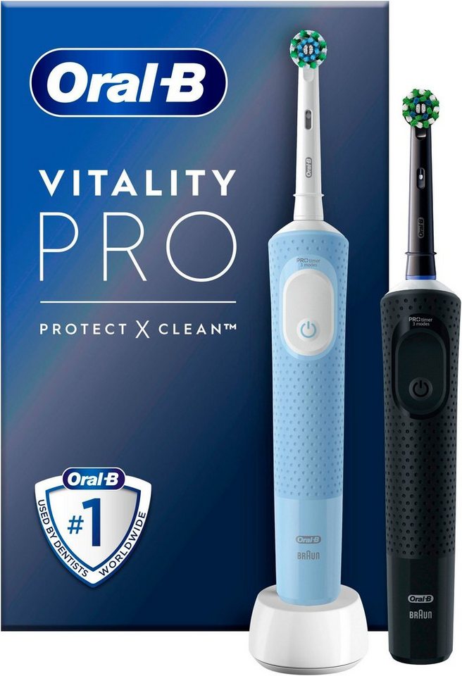 Oral-B Elektrische Zahnbürste Vitality Pro Doppelpack, Aufsteckbürsten: 2 St., Indikator-Borsten von Oral-B