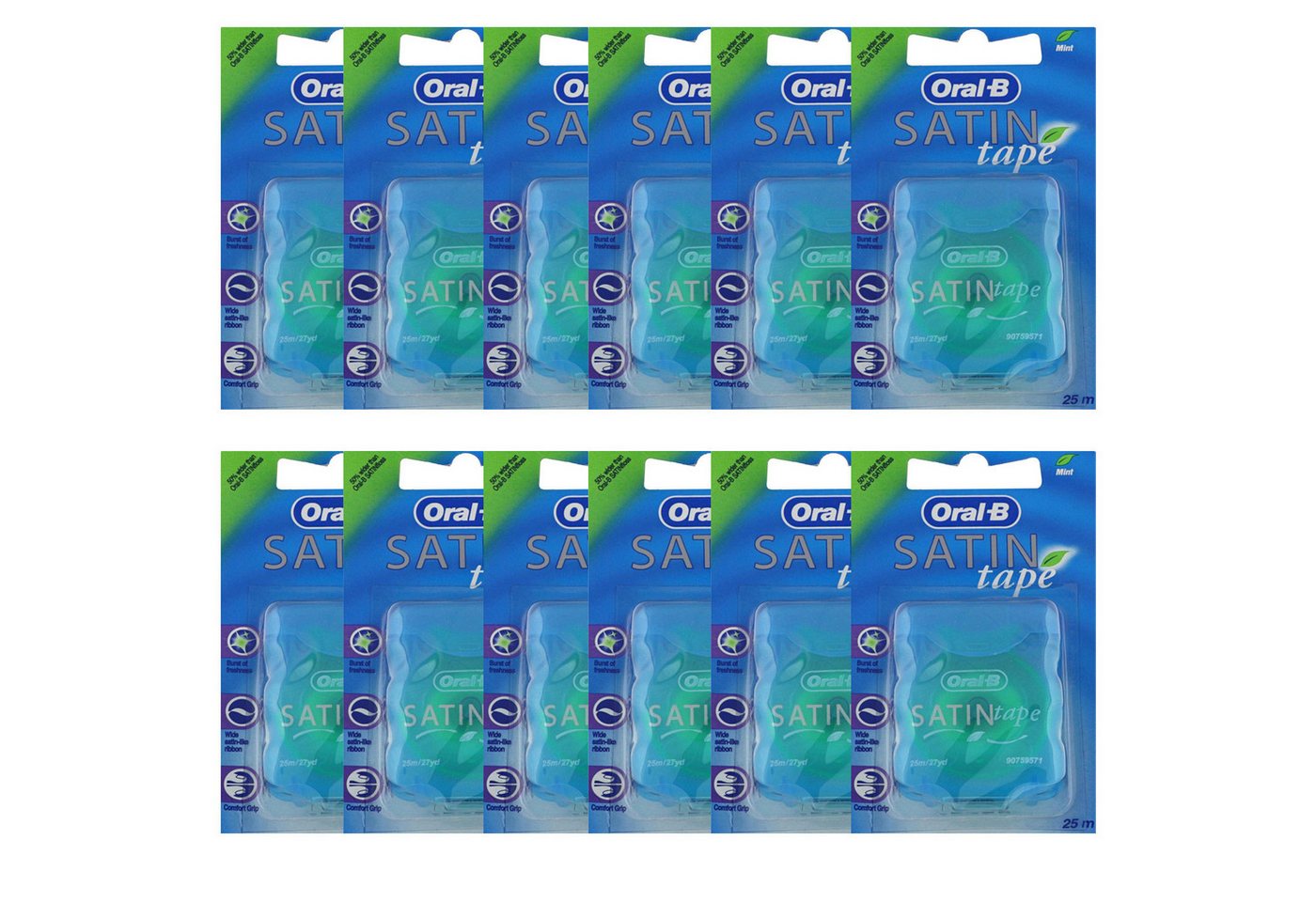 Oral-B Zahnseide 12 x Oral-B SATINtape Zahnseide Mint Zahnband je 25m Ideal für Erstan von Oral-B