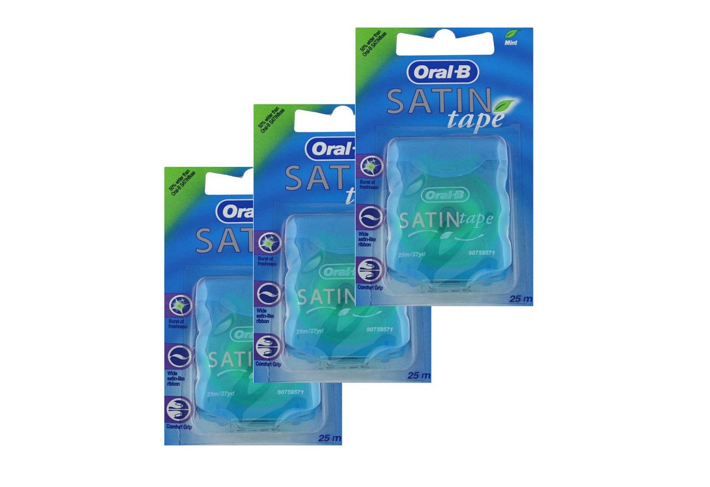 Oral-B Zahnseide 3 x Oral-B SATINtape Zahnseide Mint Zahnband je 25m Ideal für Erstanwe von Oral-B
