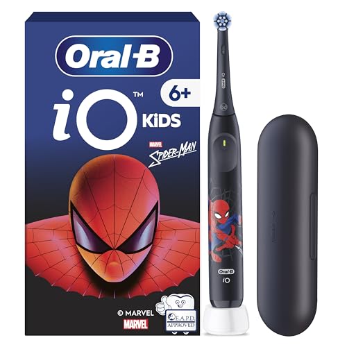 Oral-B iO Kids 6+ Marvel Spiderman Elektrische Zahnbürste Kinder — Electric Toothbrush für Kinder ab 6 Jahren inkl. 1 Aufsteckbürste, Reise-Etui, Musik-Timer und 3 Putzmodi für Zahnpflege — Schwarz von Oral-B