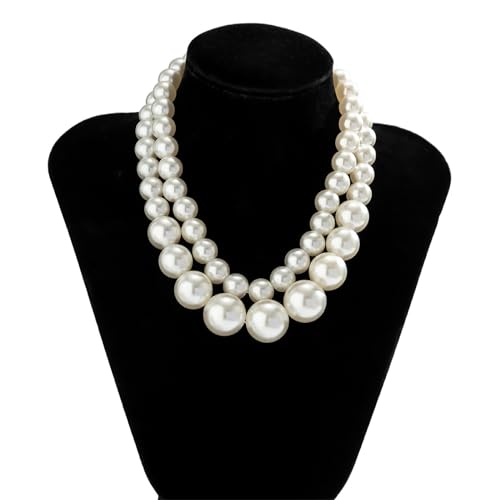 OralGos 2 Stück/Set Kunstperlen-Halskette, trendig, mehrlagig, Perlenhalsband, modisches Statement-Accessoire für Frauen und Mädchen von OralGos