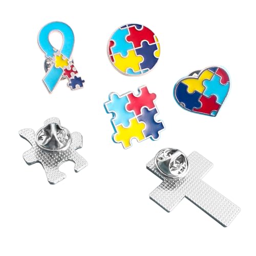 OralGos 6 Stück Autismus-Puzzle-Anstecknadeln, Emaille, Anstecknadeln, Kleidung, Revers, Brosche, Dekoration, Geschenk für Damen, Herren, Mädchen, Jungen, Metall von OralGos