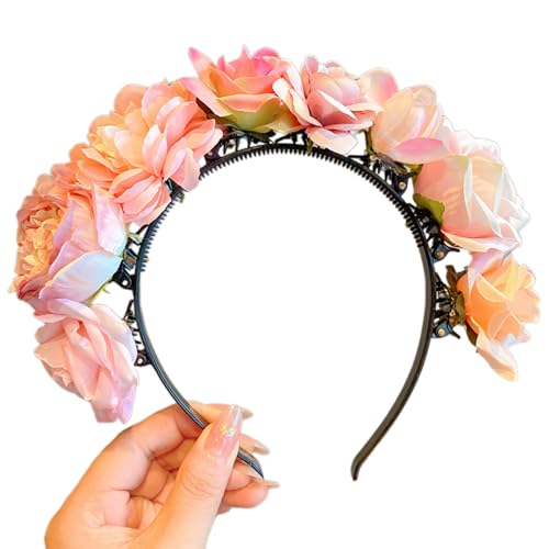 OralGos Buntes Blumen-Stirnband, böhmisches Haar-Accessoire, Cosplay, Haarreif, Clip, Hawaii-Blumen, Kränze, Haarband für Mädchen von OralGos