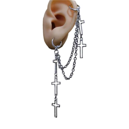 OralGos Einfache Quasten Kreuz Anhänger Ohrring Stilvolle Clip On Ohrringe Modern Edelstahl Ohrtropfen Handgefertigtes Geschenk für Frauen, Legierung + Edelstahl von OralGos