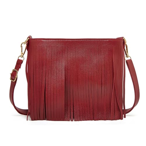 OralGos Einfarbige Crossbody-Tasche für Damen, passend für Mädchen, PU-Leder, Kuriertasche mit weichen Fransen und Quasten von OralGos