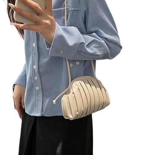 OralGos Elegante Cloud-Handtasche, gerüscht, plissiert, PU-Leder, einfarbig, kleine Umhängetasche, Muschelform, kleine Geldbörse von OralGos