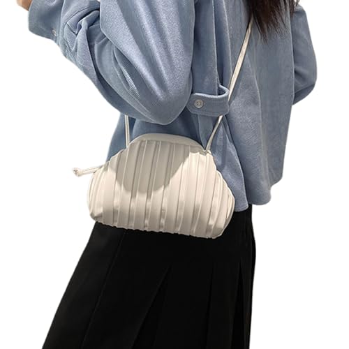 OralGos Elegante Cloud-Handtasche, gerüscht, plissiert, PU-Leder, einfarbig, kleine Umhängetasche, Muschelform, kleine Geldbörse von OralGos