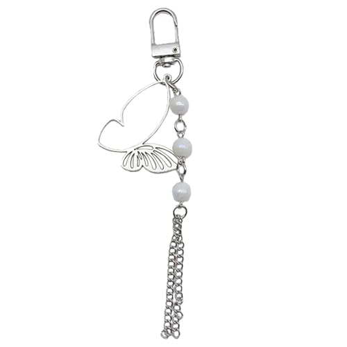OralGos Eleganter Schmetterlings-Schlüsselanhänger für Damen, stilvolles Taschenzubehör, Handykette, Ornament, Herz, Perlen, Handyanhänger, Perlen und Legierung von OralGos