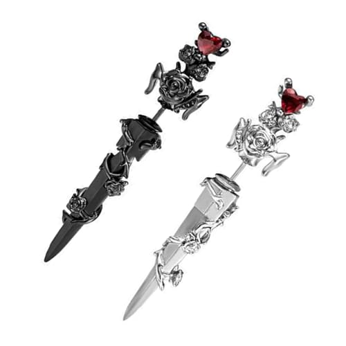 OralGos Gotische Schwert-förmige Ohrringe für Damen und Herren, Metalldornen, Rose, Herz, Ohrstecker, Rock-Punk-Schmuck von OralGos