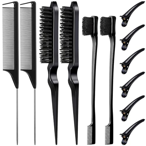 OralGos Haarbürsten-Set, glatte Rückseite, Borsten, Haarbürste, Kantenkontrolle, Kamm für Damen und Kinder, 12 Stück von OralGos