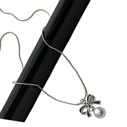 OralGos Halskette mit Schleifen-Anhänger, süßer, cooler Choker, einfache Schlüsselbeinkette, verstellbarer Halsschmuck, Schmuck für Damen und Mädchen, Edelstahl von OralGos