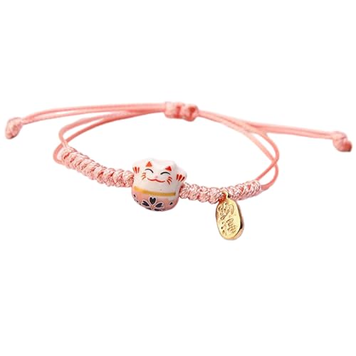 OralGos Handgefertigtes buntes Seil-Glücks-Katzen-Armband für Frauen und Mädchen, Geburtstagsgeschenk, Charm-Quasten, modischer Maneki-Neko-Armreif, Baumwollseil von OralGos