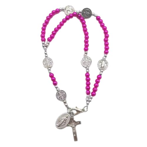 OralGos Katholische Kreuz-Fingerkette, doppellagig, Kunstperlen, Handgelenkkette, Rosenkranz, Armband für Damen und Mädchen, Imitationsperlen von OralGos