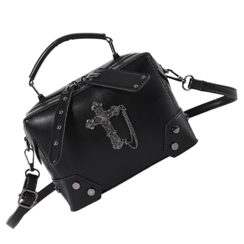 OralGos Kleine Schultertasche aus PU-Leder, Gothic-/Punk-/Totenkopf-Kreuze, Kette, Crossbody-Tasche, Geldbörse mit Tragegriff oben für den täglichen Gebrauch, kruez von OralGos