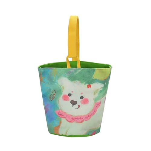 OralGos Lässige Canvas-Eimertasche mit niedlichem Cartoon-Kaninchen-Muster, koreanischer Stil, große Kapazität, Umhängetasche, Geldbörse für Damen und Mädchen von OralGos