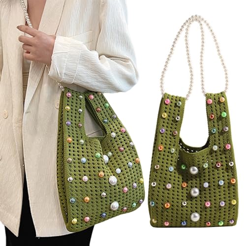 OralGos Moderne Handtasche mit Perlen und einer Schultertasche, leicht und praktisch, gestrickte Handtasche von OralGos