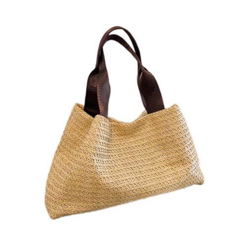 OralGos Modische Strandtasche aus gewebtem Stroh, leicht und praktisch, mit Tragegriff oben, lässige Schultertasche für Urlaub und Einkaufen von OralGos
