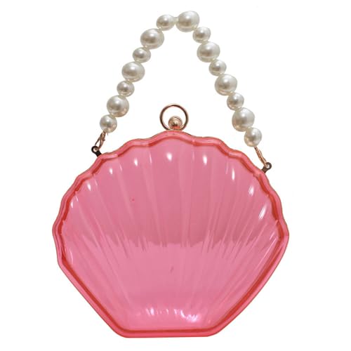 OralGos Modische Umhängetasche in Muschelform für Damen, modische Perlenkette, Schultertasche, Kuriertasche, transparente Handtasche, rose von OralGos