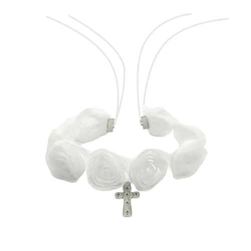 OralGos Niedliche weiße Rosen-Halskette mit verstellbarer Spitze, einzigartiger Kreuz-Anhänger, personalisiertes Halszubehör für Mädchen, Metall von OralGos