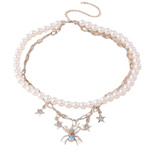 OralGos Perlen-Halskette, Gliederkette, einzigartiger Fledermaus-Stern-Anhänger, Schlüsselbeinkette, Persönlichkeit, Fransenhalskette für Frauen, Metall von OralGos