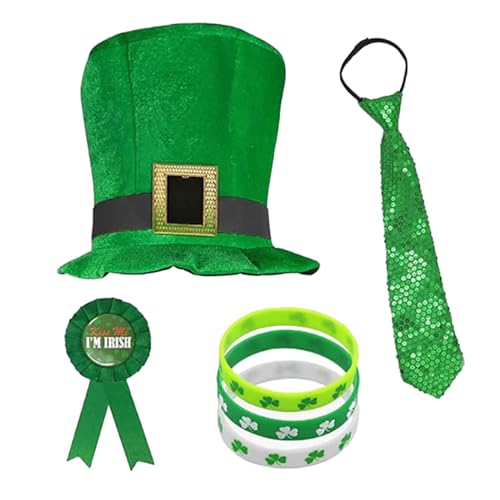OralGos Saint Patrick Krawatte für Erwachsene und Kinder, Saint Patrick's Day, Kleeblatt-Abzeichen-Armbänder, grünes Kleeblatt, Kopfbedeckung für Urlaub, Stoff von OralGos