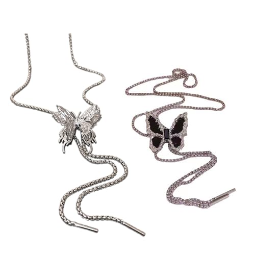 OralGos Schlichte modische Halskette mit Kristall-Schmetterling-Anhänger, Schmuck, Geschenk für Frauen und Mädchen, lange Pulloverkette, Hochzeitsgeschenk, 2-teiliges Set, Metall von OralGos