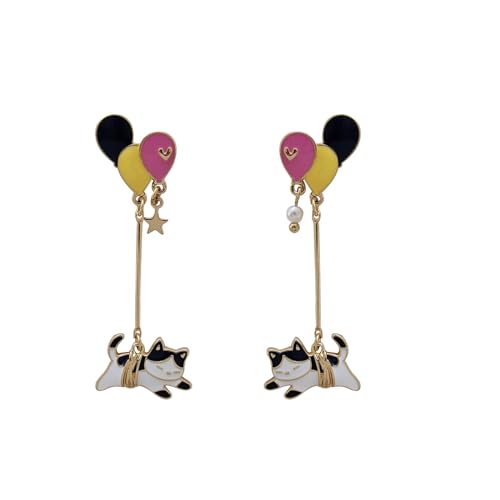 OralGos Stilvolle Ballonohrringe in Katzenform, mehrfarbig, Ballon-Ohrstecker, Tier-Thema, Ohranhänger, Schmuck für Cartoon-Fans, Metall von OralGos