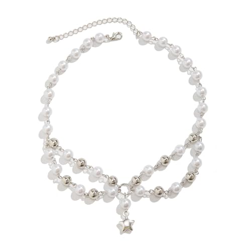 OralGos Stilvolle Halskette mit Stern-Anhänger, modische Perlen-Halskette, schicker Halsschmuck, modisches Accessoire für den täglichen Gebrauch, Imitationsperlen von OralGos