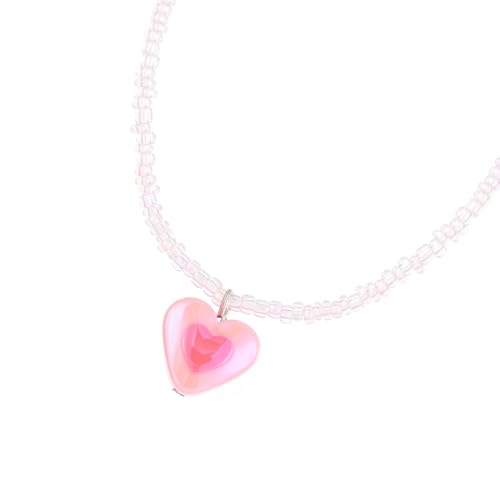 OralGos Stilvolle Herz-Anhänger-Halskette, modischer Dopamin-Halsschmuck, bunte Perlen, Halskette, Acrylmaterial, Geschenk für Teenager-Mädchen von OralGos