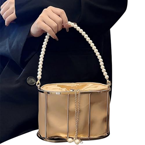 OralGos Trendiger Metallkorb Party Geldbörsen Elegante Handtasche Perlen Riemen Verziert für Hochzeiten und besondere Anlässe von OralGos