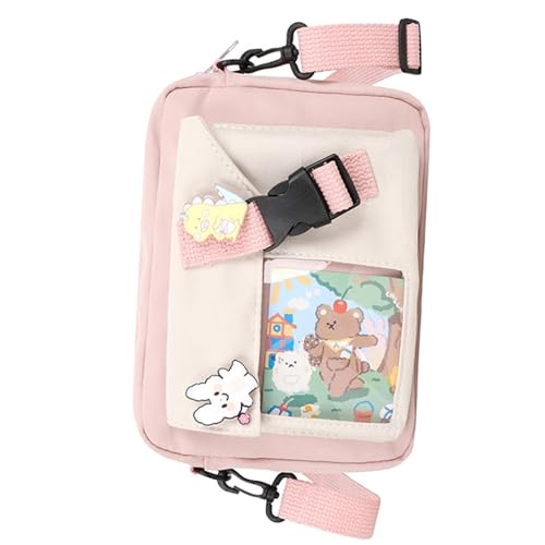 OralGos Umhängetasche für Schulmädchen, Studenten, japanischer Stil, Damen, Colorblock-Leinwand, transparent, Cartoon-Schultertasche von OralGos