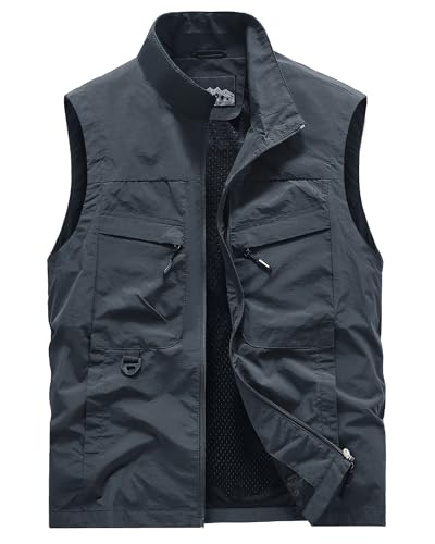 Oralidera Herren Angelnweste Atmungsaktiv Outdoor Weste mit Vielen Taschen Arbeitsweste Sportlich Sommerweste Leicht Reiseweste Schnell trocknende Funktionsweste, Grau, XXL von Oralidera
