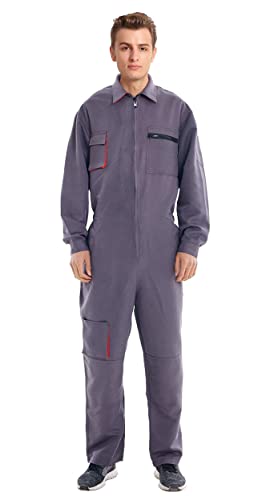 Oralidera Herren Arbeitsoverall Mechanisch Jumpsuit Overall mit vielen Taschen Maleroverall Arbeitskleidung für Handwerker, Grau, L von Oralidera